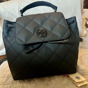 Tory Burch Quilted Willa Backpack Matte Black Like New